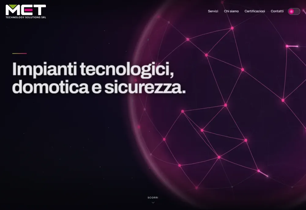 Home page del sito Metsicurezza con globo 3D interattivo