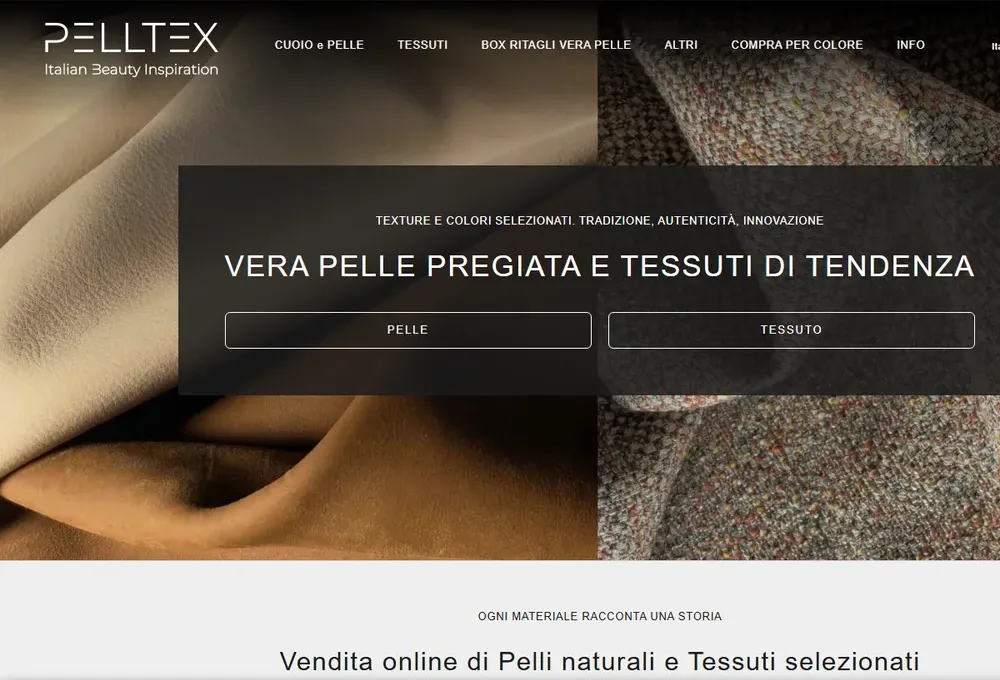 Home page dell'e-commerce Pelltex realizzato su Shopify