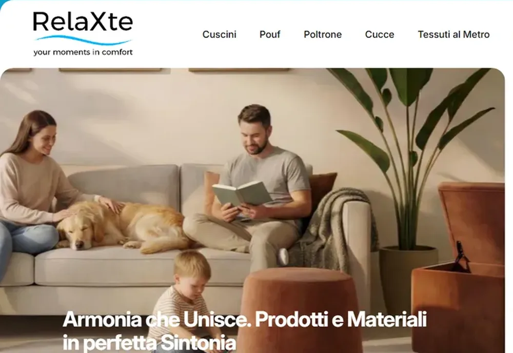 Home page dell'e-commerce Relaxte realizzato su Shopify